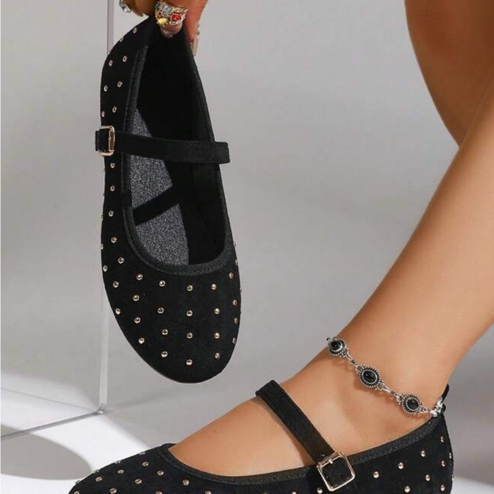 Black Studded Mary Jane Flats